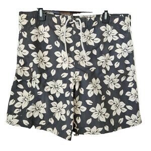 Planks Hawaiian Sz M Brown Hibiskus Board Shorts Swimsuit Mens Swim Trunk Cargo